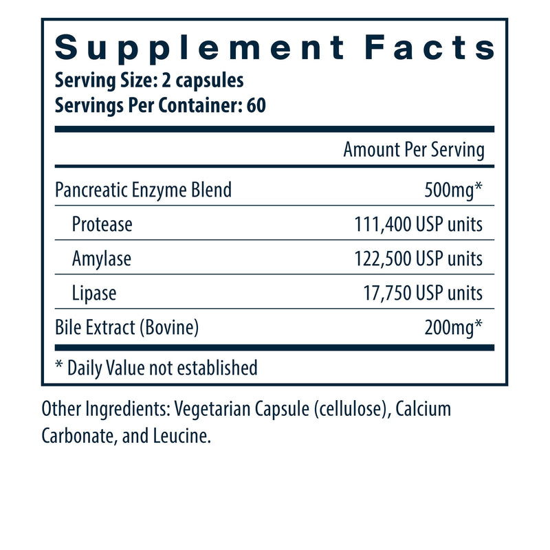 Vital Nutrients Pancreatin & Ox Bile Extract 500mg | Digestive Enzymes for Protein, Fat & Carbs | Gluten Free | 120 Capsules