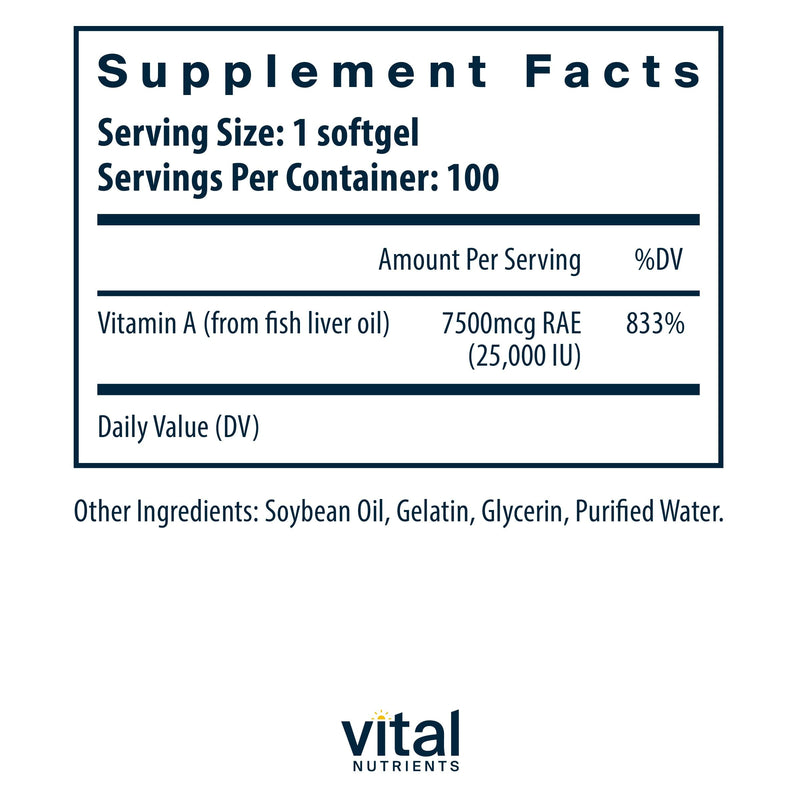 Vital Nutrients Vitamin A 7500mcg RAE – Immune, Vision & Skin Support | Non-GMO | Pack of 2