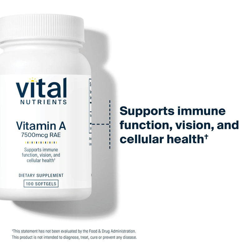 Vital Nutrients Vitamin A 7500mcg RAE – Immune, Vision & Skin Support | Non-GMO | Pack of 2