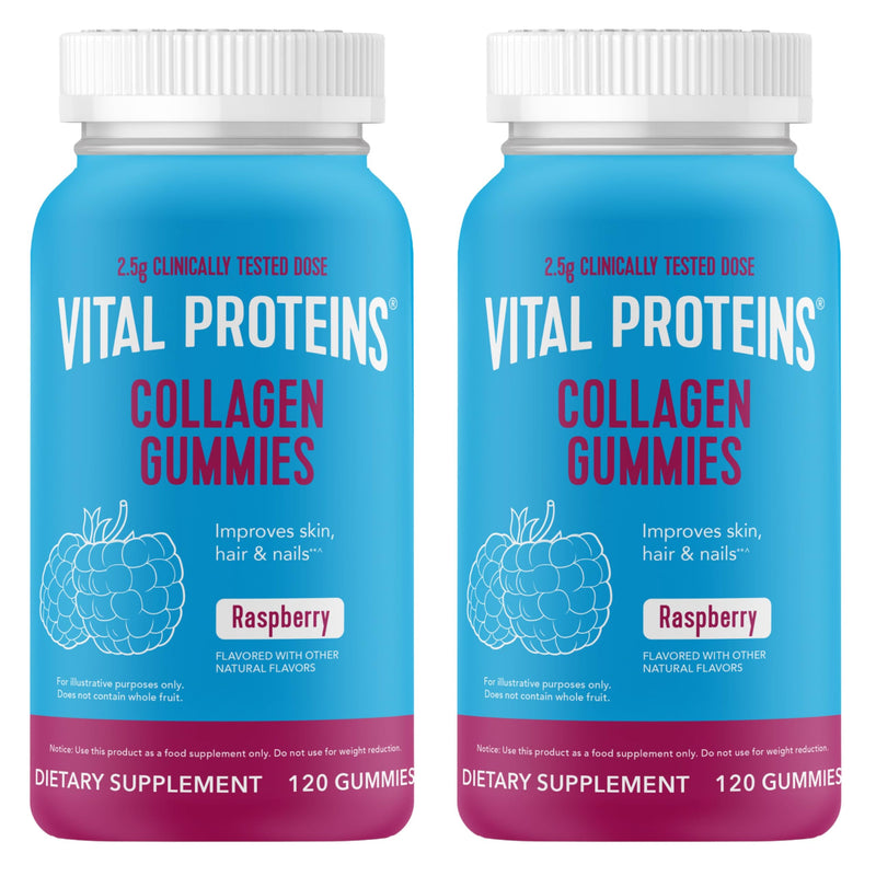 Vital Proteins Collagen Gummies – 2.5g VERISOL Collagen Peptides for Hair, Skin, Nails & Wrinkles | 120 ct Bottle, Pack of 2, Raspberry Flavor