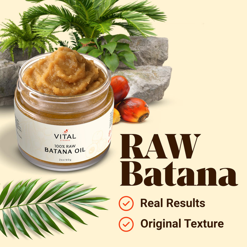 Vital Strands 100% Organic Raw Batana Oil for Hair Growth – All Hair Types – 2oz Glass Jar