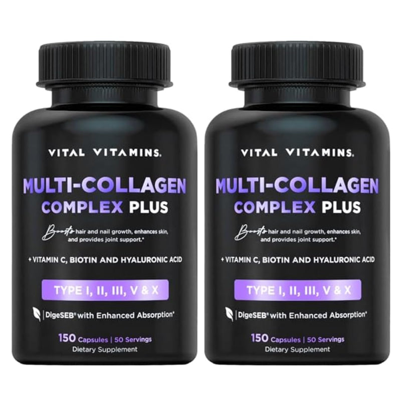 Vital Vitamins Multi Collagen Plus (2-Pack) – Biotin, Hyaluronic Acid & Vitamin C for Hair, Skin, Nails | Type I–X Collagen (Women & Men)