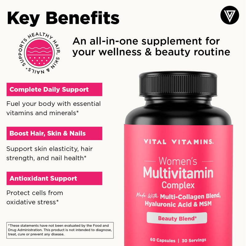 Vital Vitamins Women's Multivitamin Complex – Multi-Collagen, Hyaluronic Acid & MSM