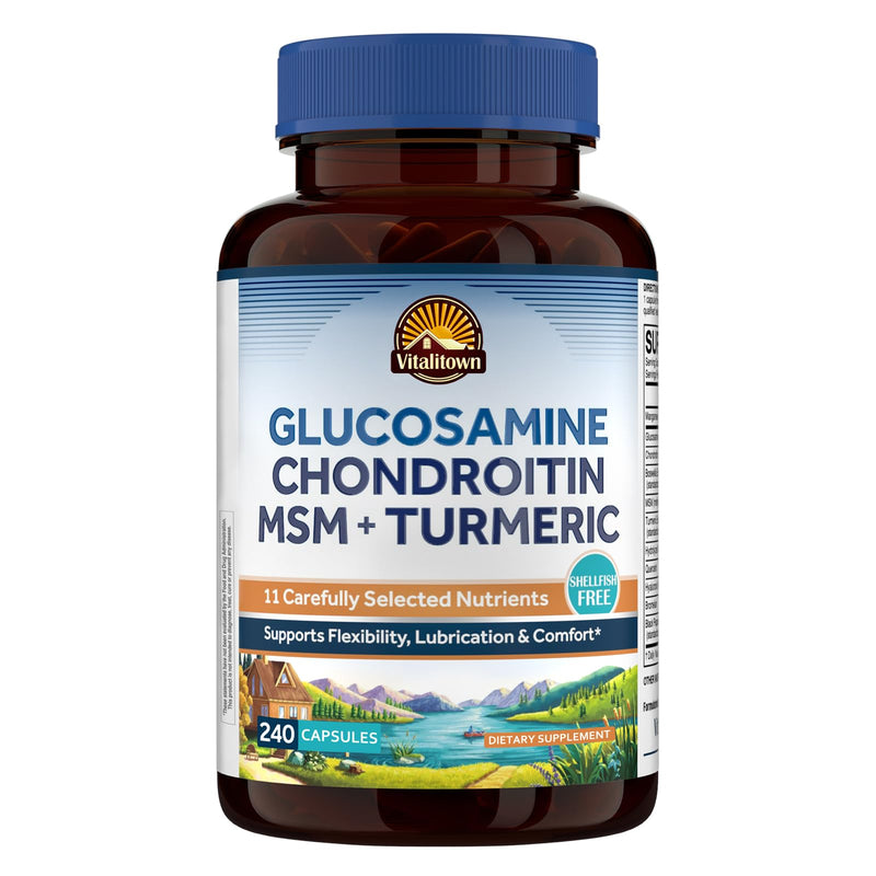 Vitalitown 11-in-1 Glucosamine Chondroitin MSM Turmeric Collagen – 240 Caps (Shellfish-Free)