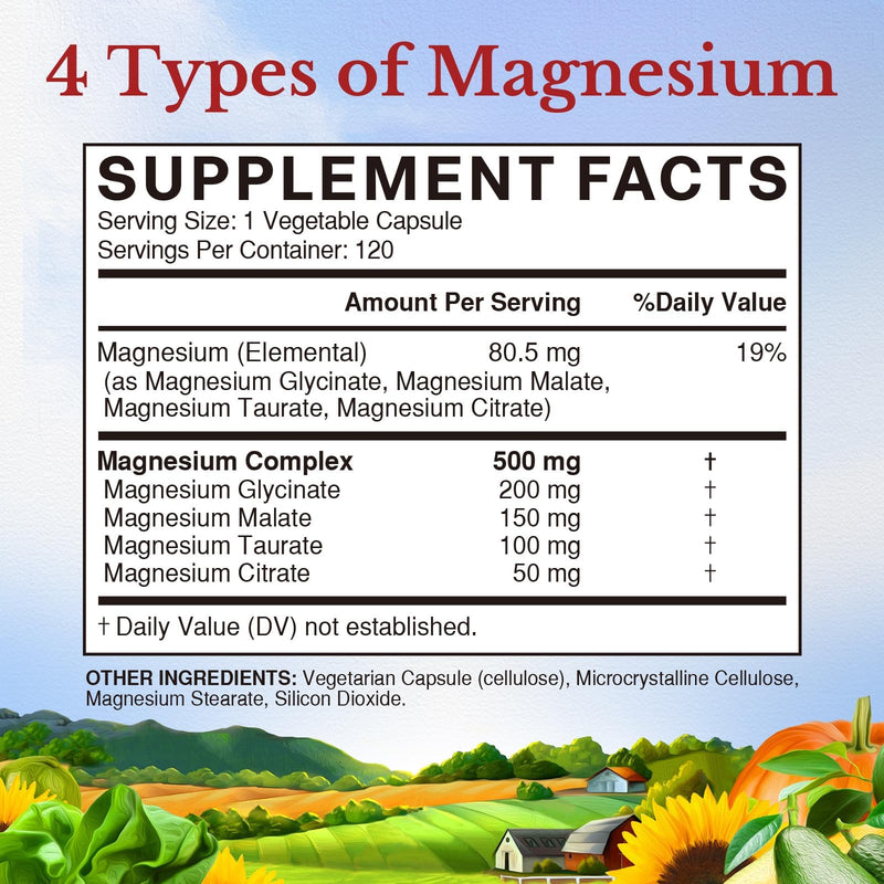 Vitalitown Magnesium Complex 500mg - Four Chelated Forms, NSF Certified