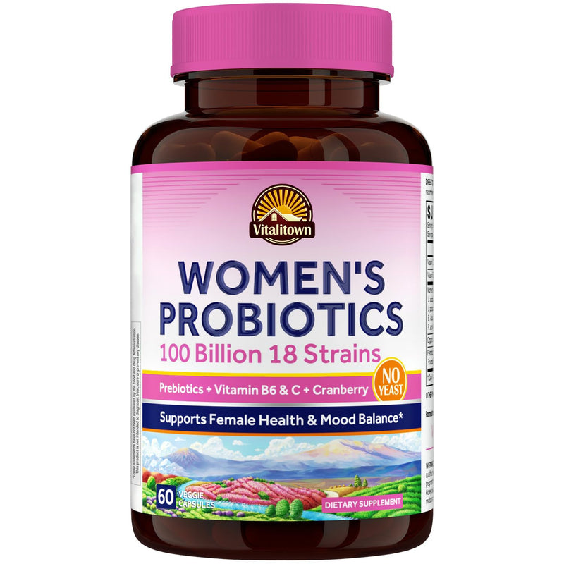 Vitalitown Women’s Probiotics – 100B CFUs, 18 Strains | 60 Vegan Caps