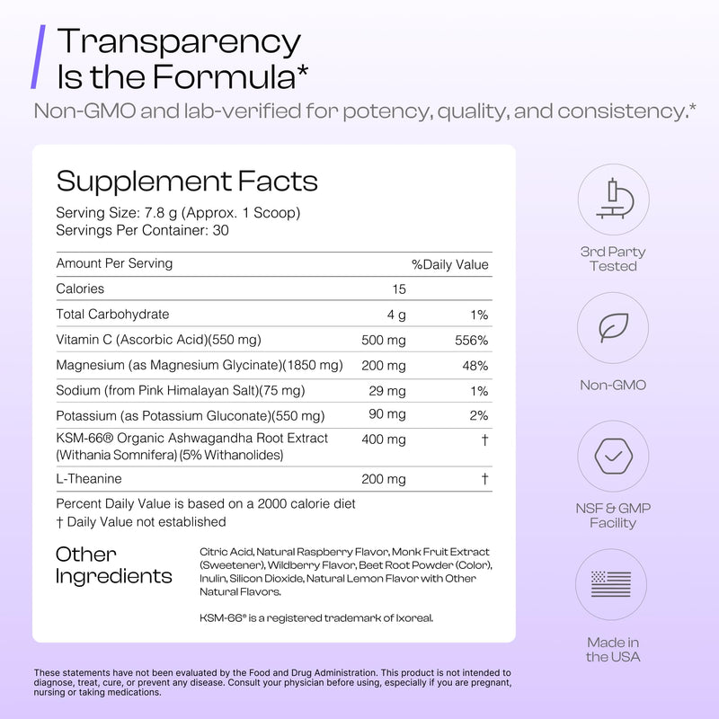 NutraVōs Vitalix – Cortisol Reducer & Adaptogen Drink Mix (Ashwagandha KSM-66, Magnesium Glycinate, L-Theanine) Raspberry Lemonade – 30 Servings