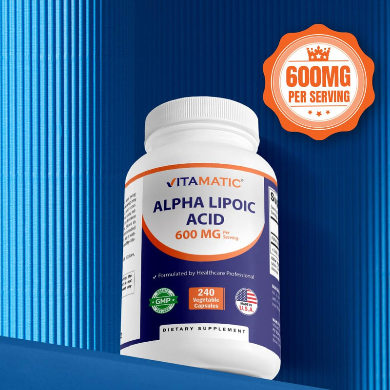 Vitamatic ALA 600mg – 240 Veg Capsules (Pack of 2) | Non-GMO & Gluten Free