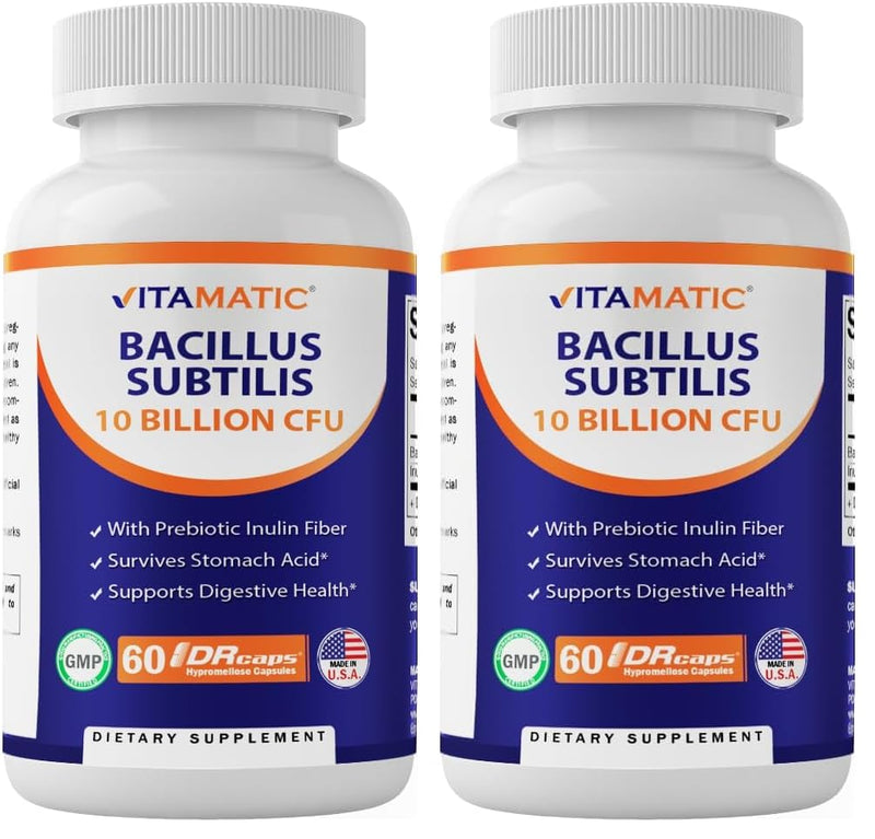 Vitamatic Bacillus Subtilis 10 Billion DR Capsule – 60 Count (Pack of 2) | Digestive & Immune Support