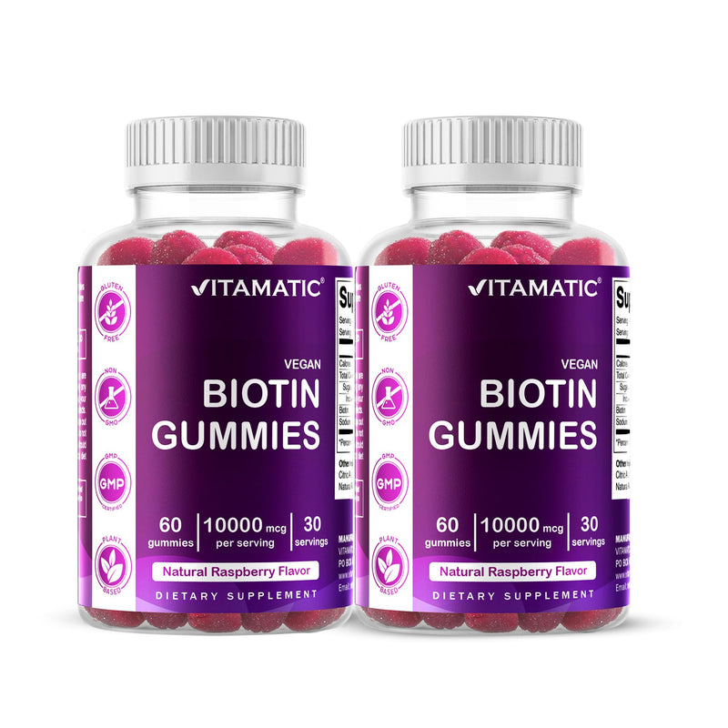 Vitamatic Biotin Gummies 10,000 mcg – 2 Bottles (60 Vegan Gummies Each) | Vitamin B7