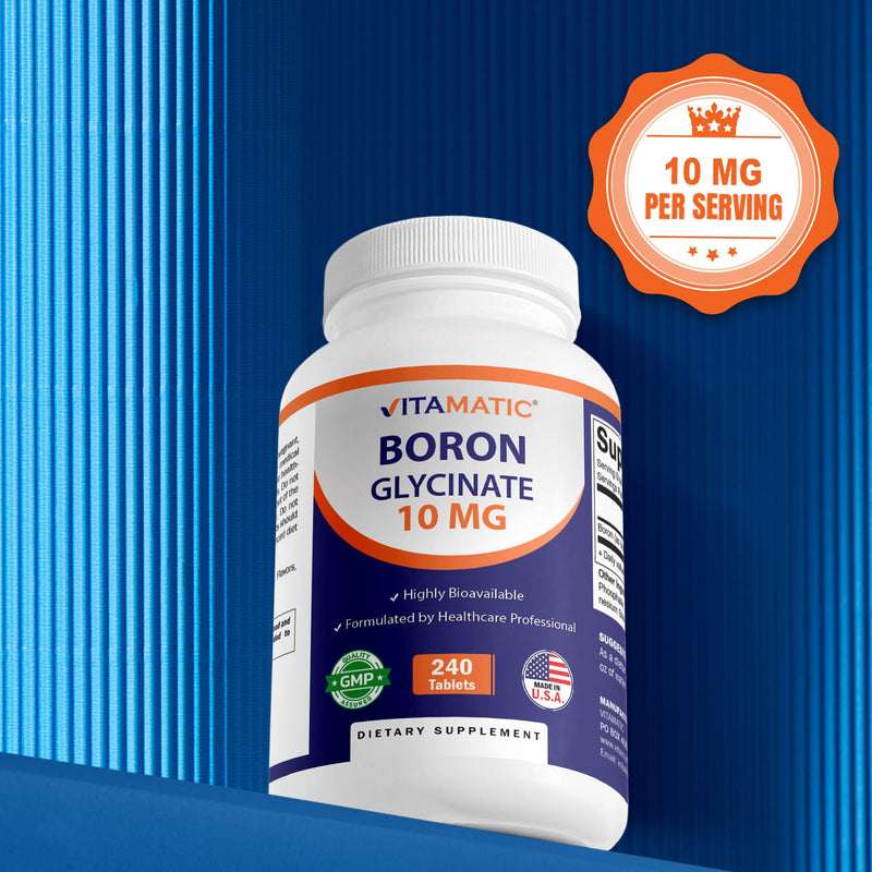 Vitamatic Chelated Boron Glycinate 10mg – 240 Tablets | Supports Hormone Balance & Bone Health