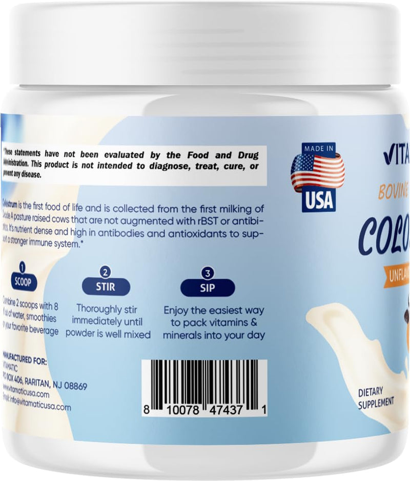 Vitamatic Bovine Colostrum 30% IgG Powder – Gut Health & Immune Support (60g, Unflavored)