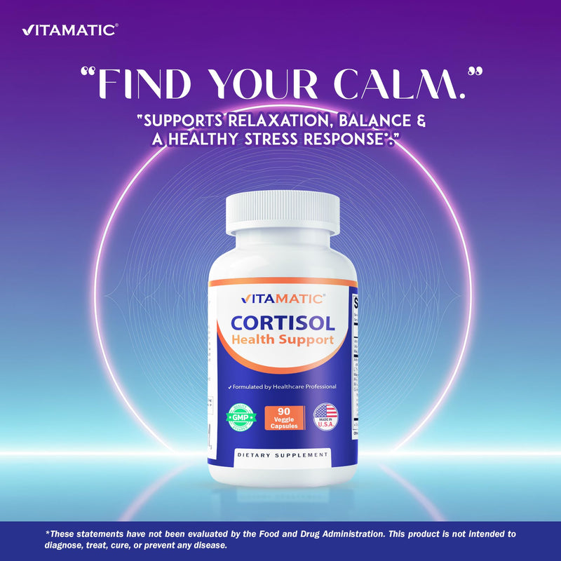 Vitamatic Cortisol Health Support - 90 Veggie Capsules | Adaptogenic & Nootropic