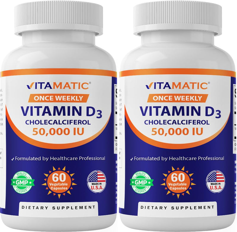 Vitamatic Vitamin D3 50K IU 2-Pack | Weekly Dose, 120 Veggie Capsules
