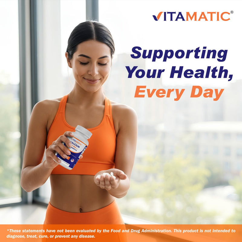 Vitamatic Calcium 1200mg + Vitamin D3 2000 IU – Bone & Immune Support (240 Tablets) – Non-GMO, Gluten-Free