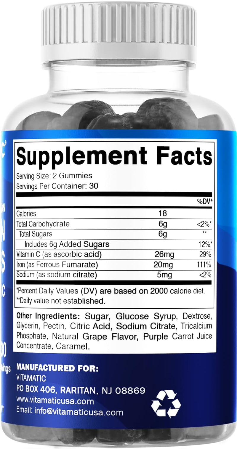Vitamatic Iron Gummies - 20mg Iron + Vitamin C | 60 Vegan Gummies