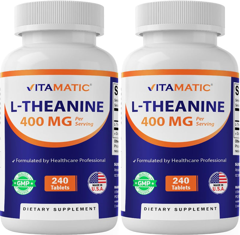 Vitamatic L-Theanine 400mg - 240 Tablets - Non-GMO & Gluten Free - 2 Pack