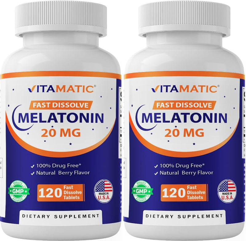 Vitamatic Melatonin 20 mg Fast Dissolve – 240 Tablets | Natural Berry Flavor (2-Pack)