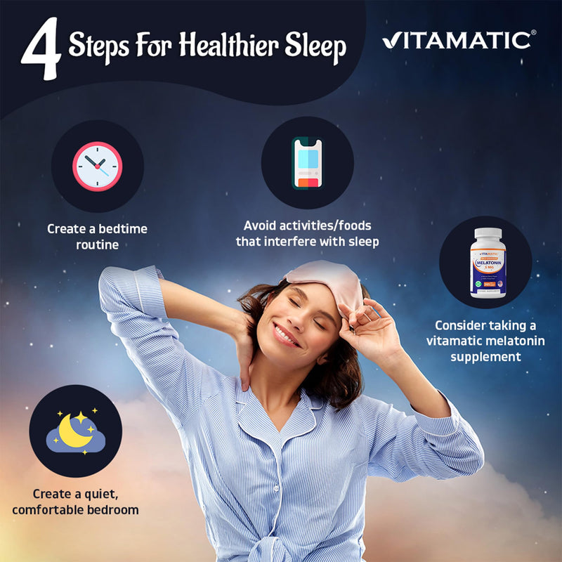 Vitamatic Melatonin 3mg Tablets | Vegetarian, Non-GMO, Gluten Free | 365 Tablets