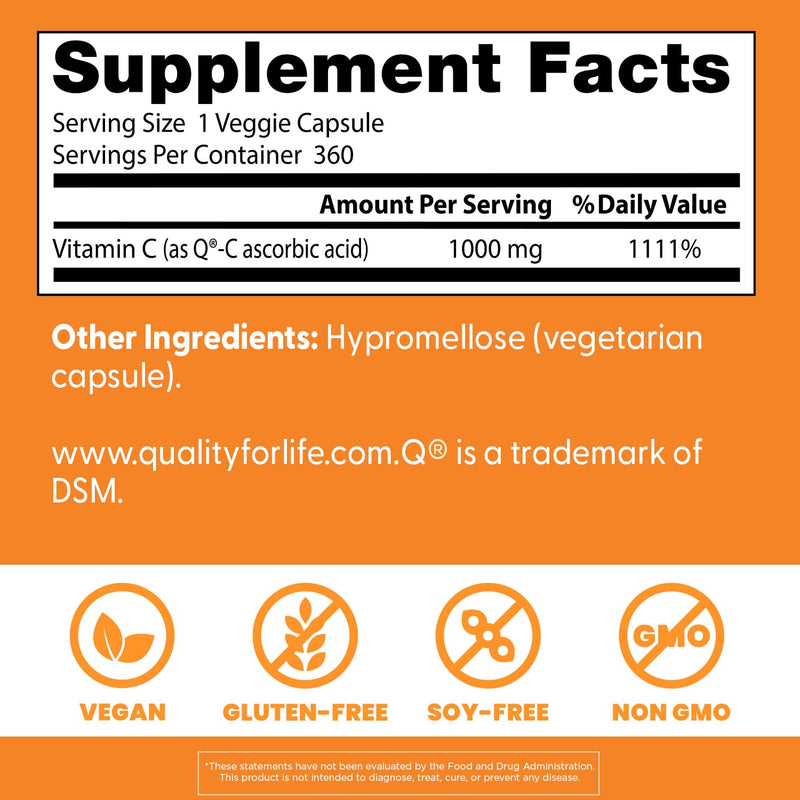 Doctor's Best Vitamin C with Q-C – Immune Support, 360 Veggie Caps