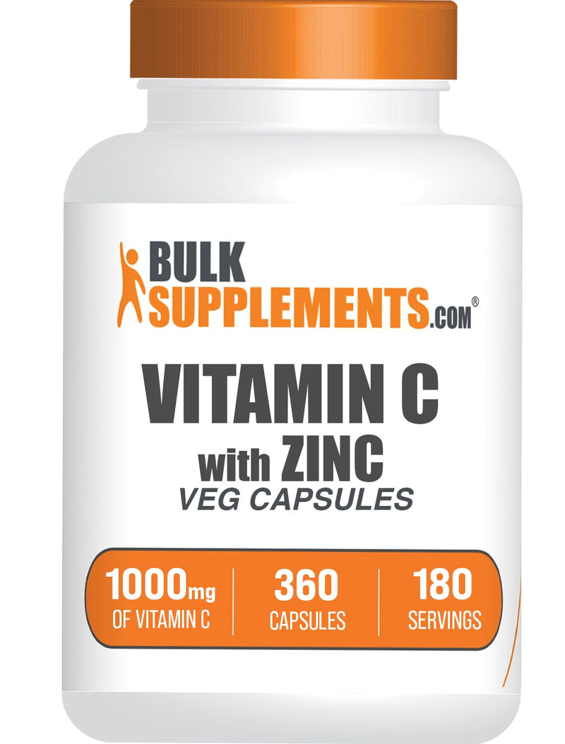 Vitamin C with Zinc Capsules - 1000mg Vitamin C, 15mg Zinc | Vegan, 360-Count Veg Capsules | BulkSupplements