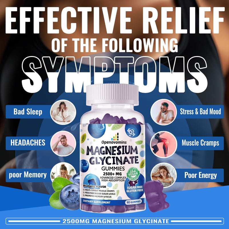 Magnesium Glycinate Gummies 2500mg - Sugar Free Calm Mood & Sleep Support (90 Blueberry)