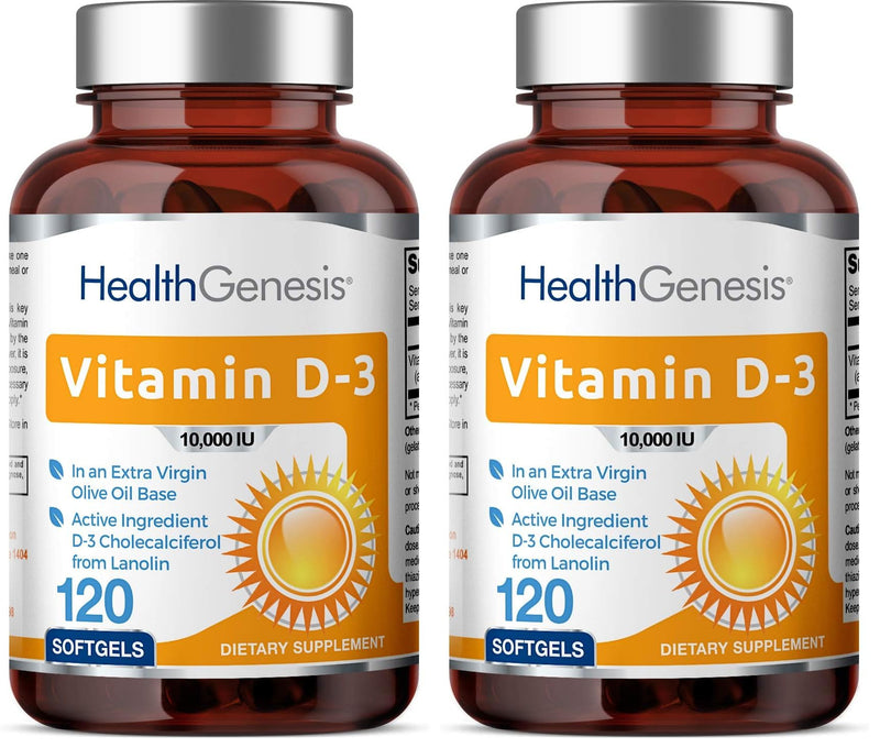 Vitamin D-3 10000 IU 120 Softgels – High-Potency in Extra Virgin Olive Oil (Pack of 2)