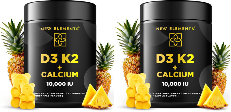 Vitamin D3 K2 Gummies 10000 IU with Calcium 100mg – Vegan, Gluten Free, Non-GMO (Pack of 2)