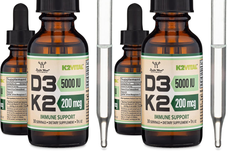 Vitamin D3 K2 5,000 IU Liquid Drops with All-Trans MK-7 (K2Vital) – Double Wood, Pack of 2