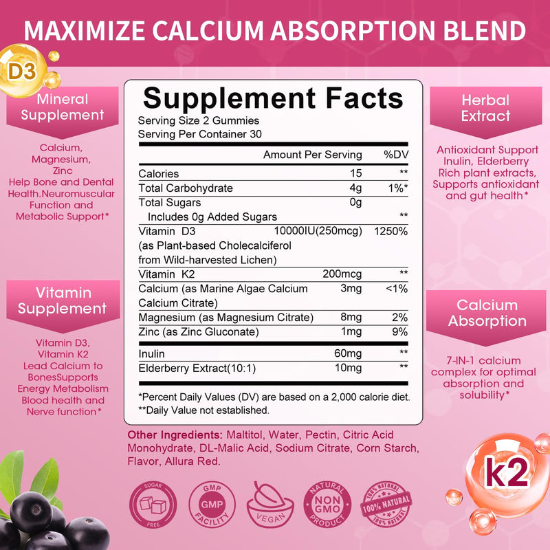 Vitamin D3 10000 IU + K2 MK-7 Vegan Gummies for Immune & Bone Support
