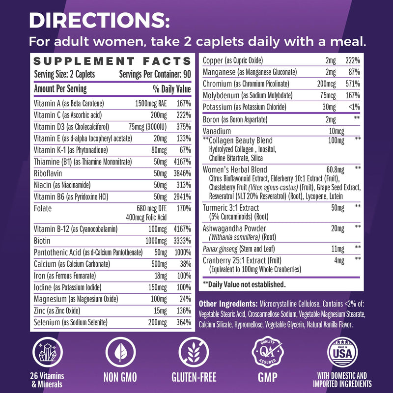Vitamin World Ultra 360 Women’s Multivitamin with Collagen & Herbs – Hair, Skin & Nails