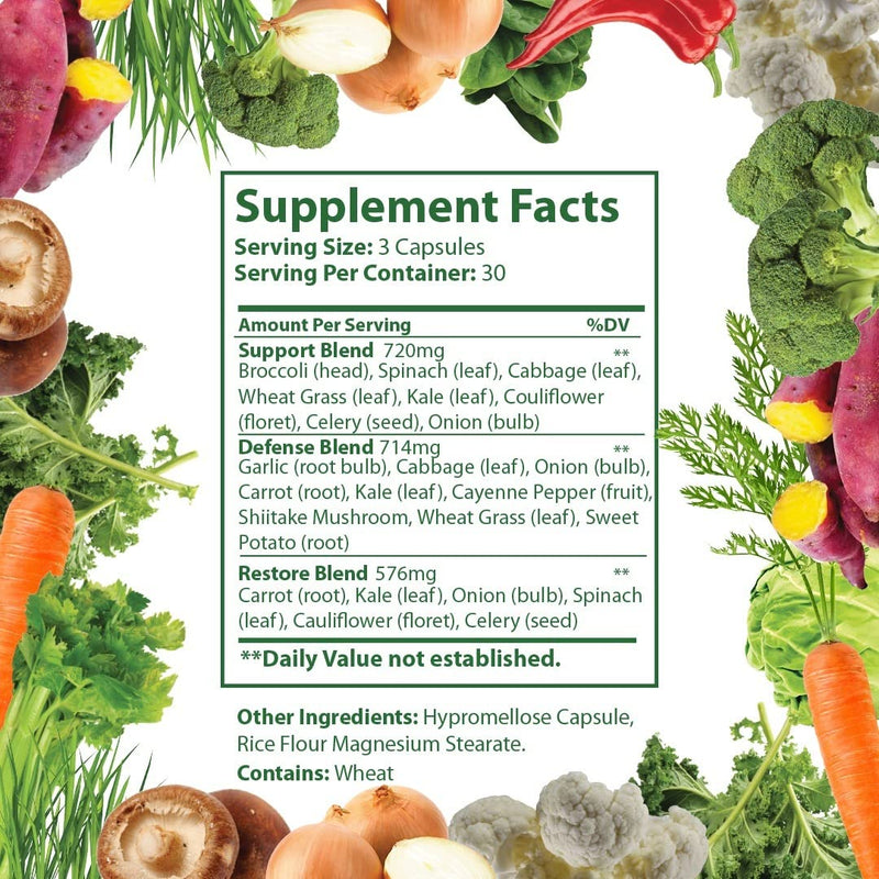 Just Ripe Nutrition Fruits and Veggies Supplement – 90 Fruit and 90 Vegetable Capsules (4 Pack) | Whole Food Superfood