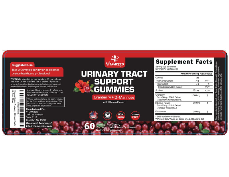 VITAMIZED Cranberry Gummies 1500mg + D-Mannose – Urinary Tract Health (60 Count)