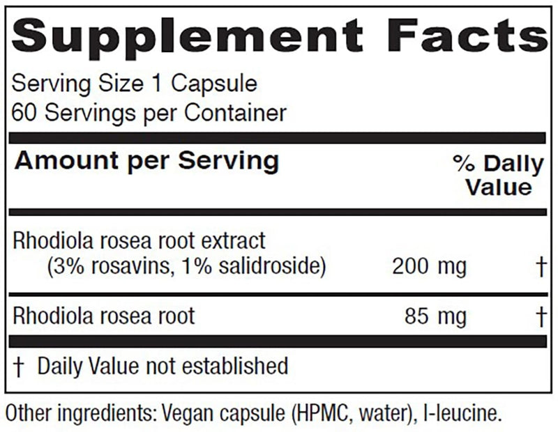 Vitanica Rhodiola Rosea 200mg – 3% Rosavins, 1% Salidroside, 60 Capsules