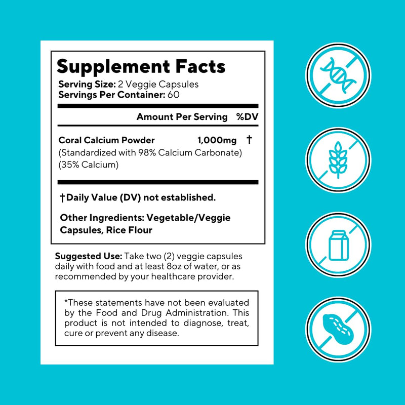 Vitapia Coral Calcium 1000mg Capsules – Bone Health, Non-GMO, Gluten-Free (120 Veggie Capsules)
