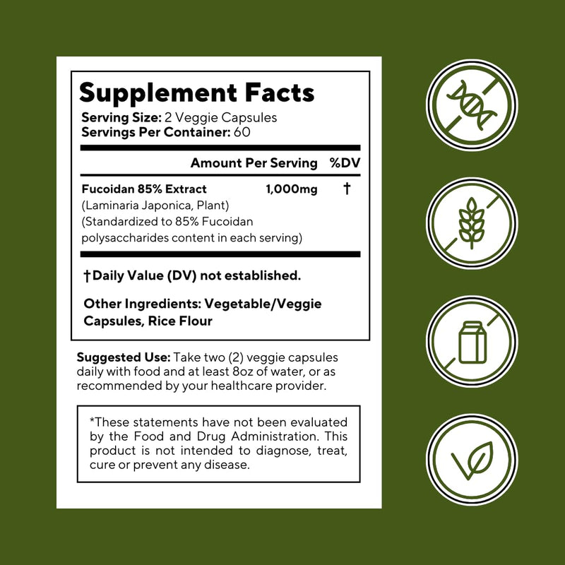 Vitapia Fucoidan 85% - 1000mg Per Serving | 120 Veggie Capsules | Immune & Digestive Support