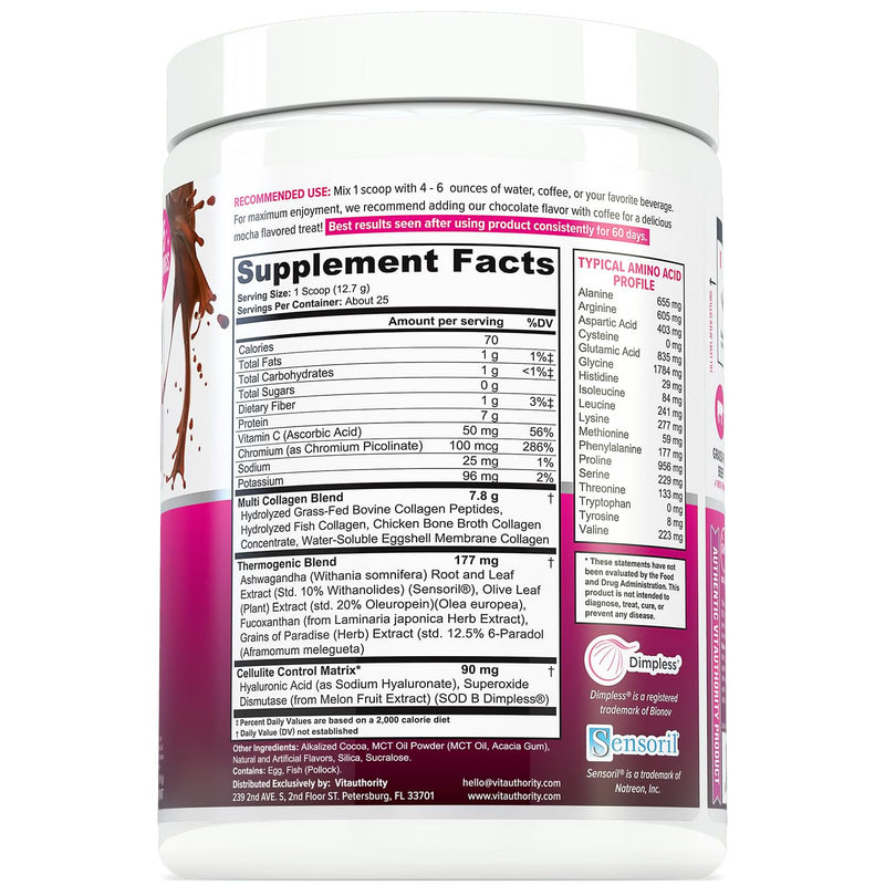 Vitauthority Collagen Peptides Powder – Chocolate, 25 Servings | Hair Skin Nails