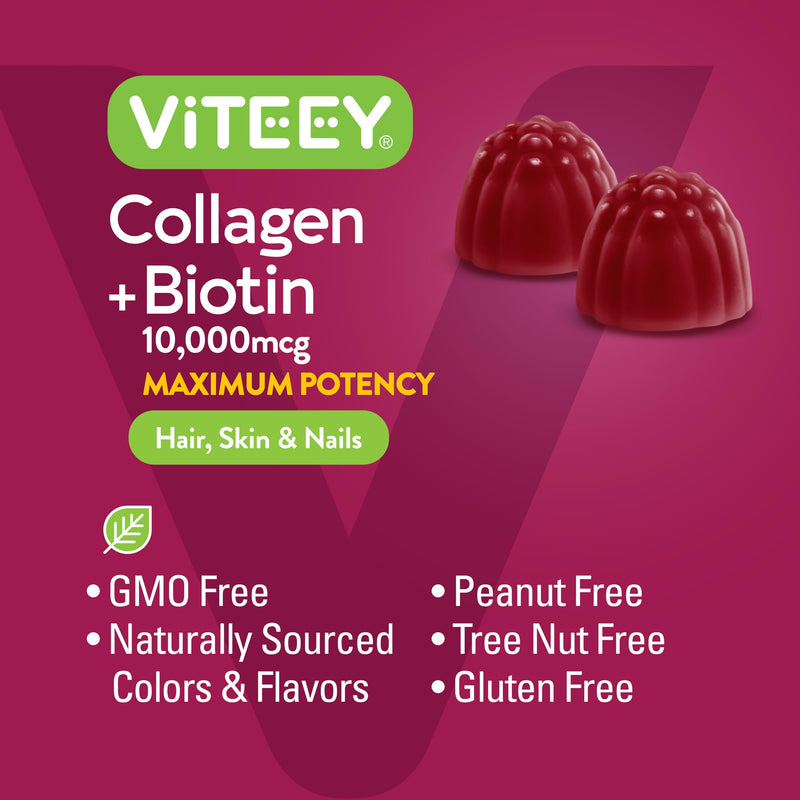 Viteey Collagen Gummies with Biotin – Hair, Skin & Nails Vitamins | Vegan & Gluten Free | 120 Count
