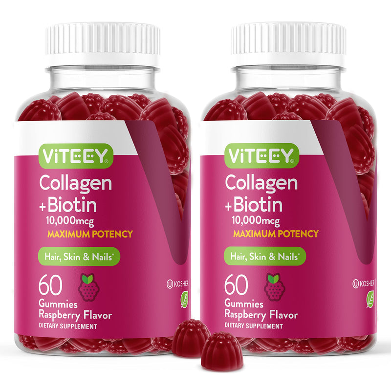 Viteey Collagen Gummies with Biotin – Hair, Skin & Nails Vitamins | Vegan & Gluten Free | 120 Count