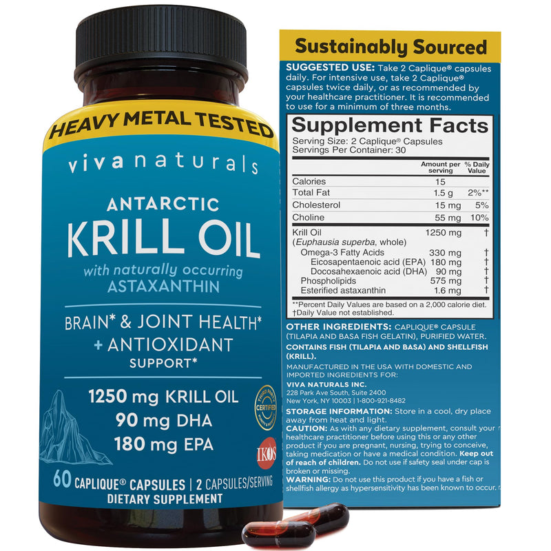 Viva Naturals Antarctic Krill Oil 1250 mg | Omega-3 EPA/DHA + Astaxanthin