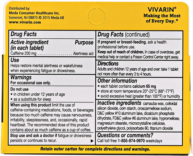 Vivarin Brand Alertness Aid – 40 Tablets (Pack of 4) | 200 mg Caffeine