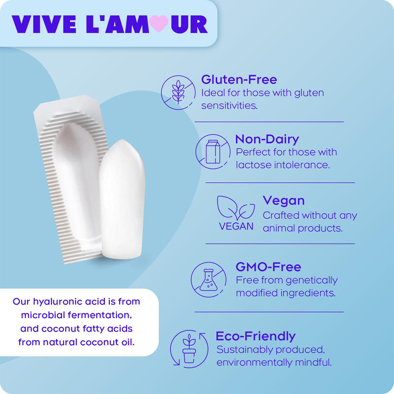 Vive L'Amour 15mg Hyaluronic Acid Vaginal Suppositories – 2-Pack, 24 Count | Continuous Hydration & Moisture