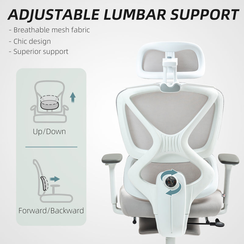 HOMCOM Ergonomic Office Chair, Recliner Computer Chair with Footrest, Grey
