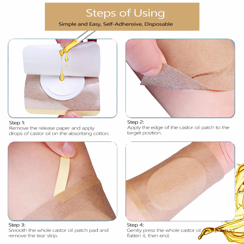 VonTeok 12Pcs Hypoallergenic Castor Oil Pack Wrap – Belly Button, 3.2 x 3.2 in, Disposable & Self-Adhesive