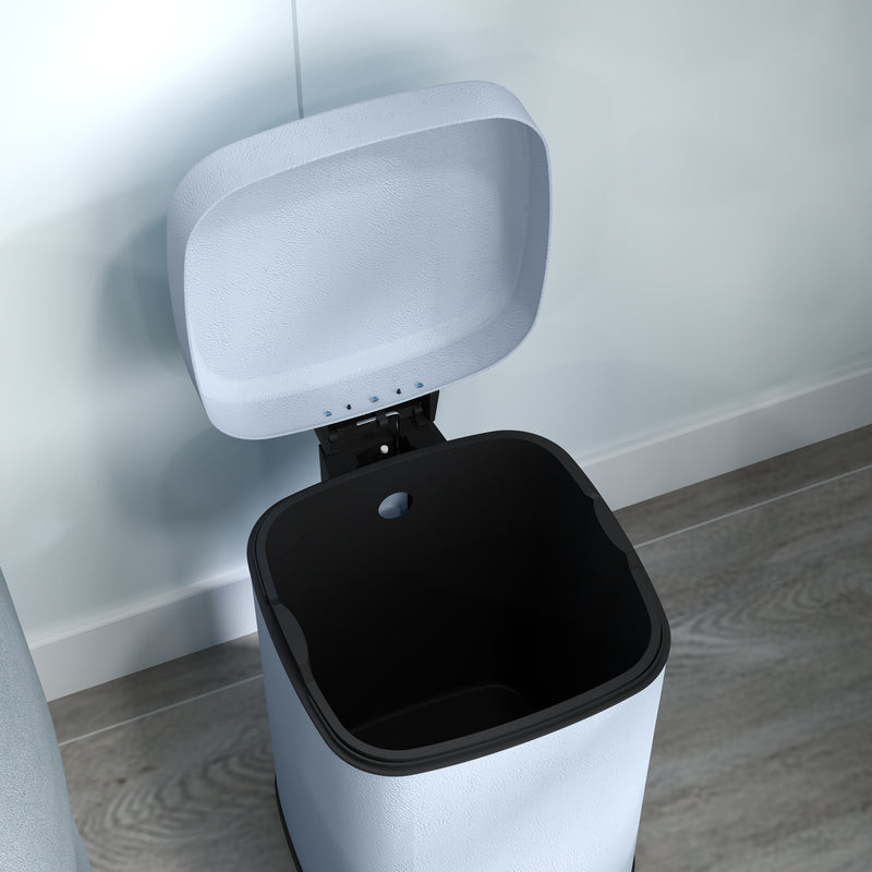 HOMCOM 12L Kitchen Pedal Bin, Metal Rubbish Bin with Soft-close Lid, Light Blue