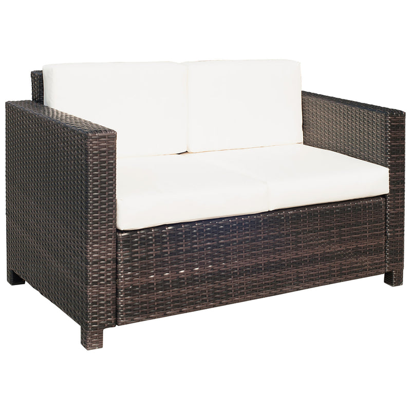 Outsunny Rattan Wicker 2-seat Sofa Loveseat Padded Garden Furniture Brown
