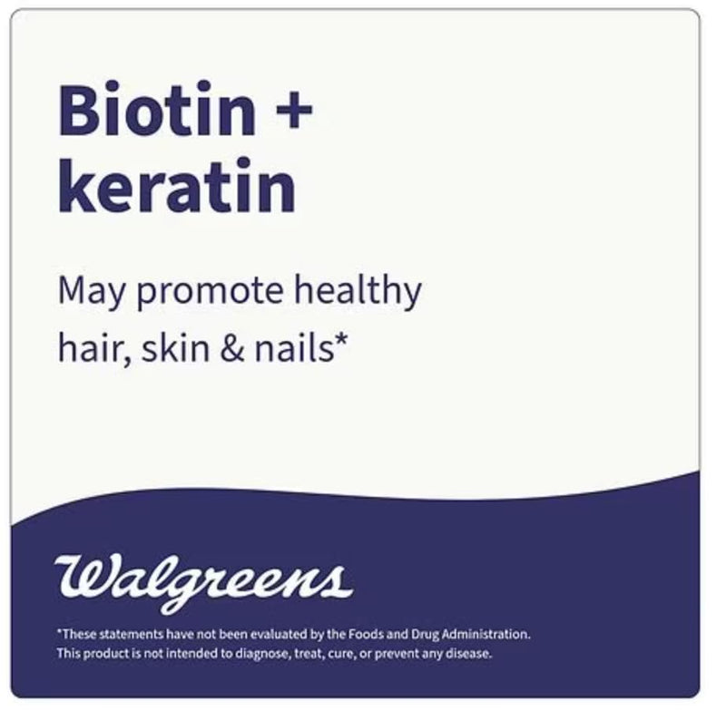 Walgreens Biotin + Keratin | 150 Count Tablets | 10 mg Biotin + 100 mg Keratin | Hair, Skin & Nails