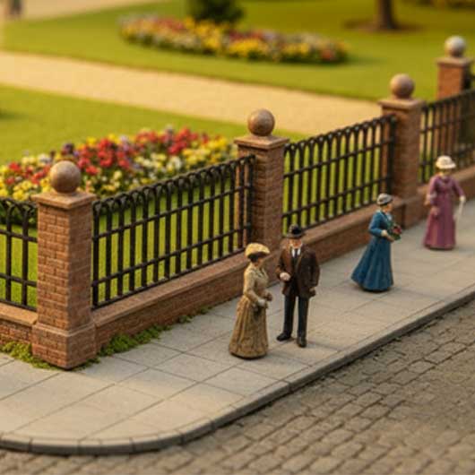 OO Scale Ready to Paint Brick Wall with Railings - Style 3 (3 pack)