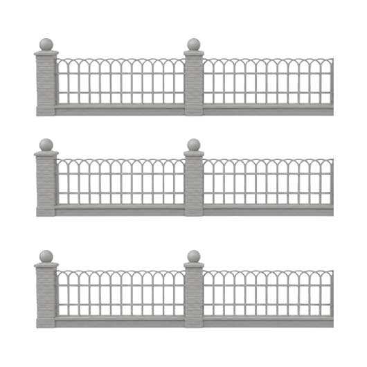 OO Scale Ready to Paint Brick Wall with Railings - Style 3 (3 pack)