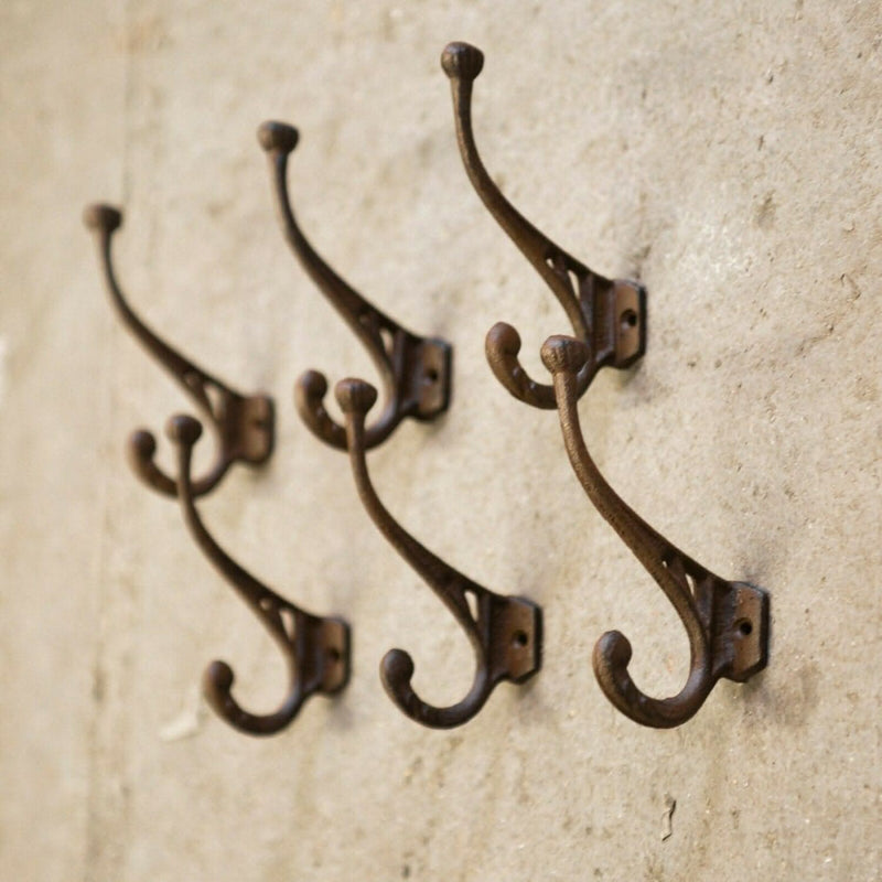 6 Cast Iron Antique Wall Mounted Coat Hooks Rack
